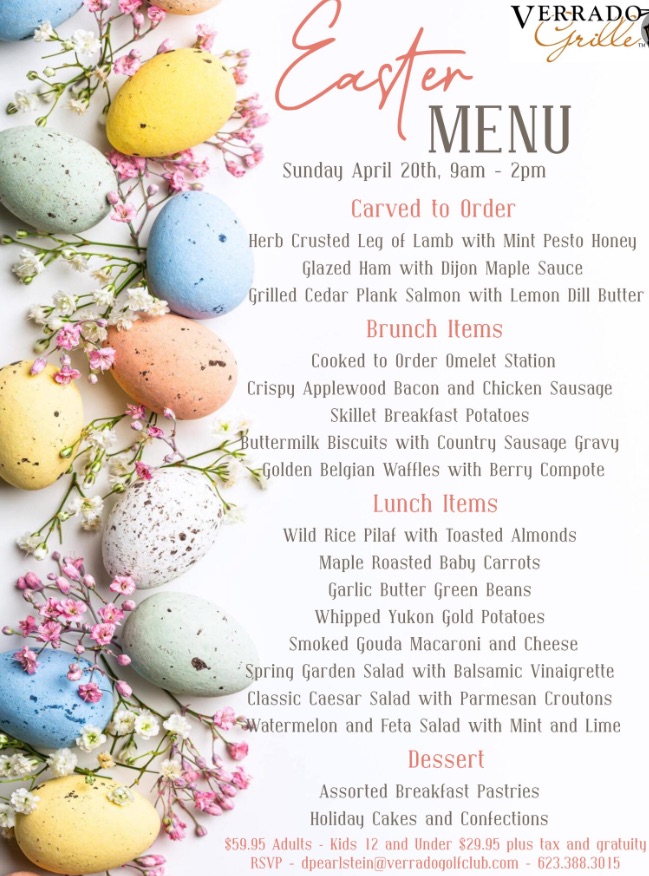 Verrado Grille Easter Menu